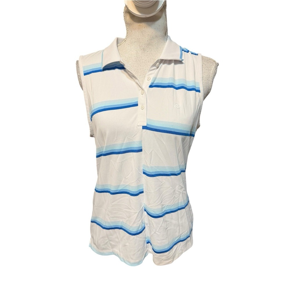 G/FORE Collared Offset Stripe Tech Pique Polo Top Women's Size M Multi READ
